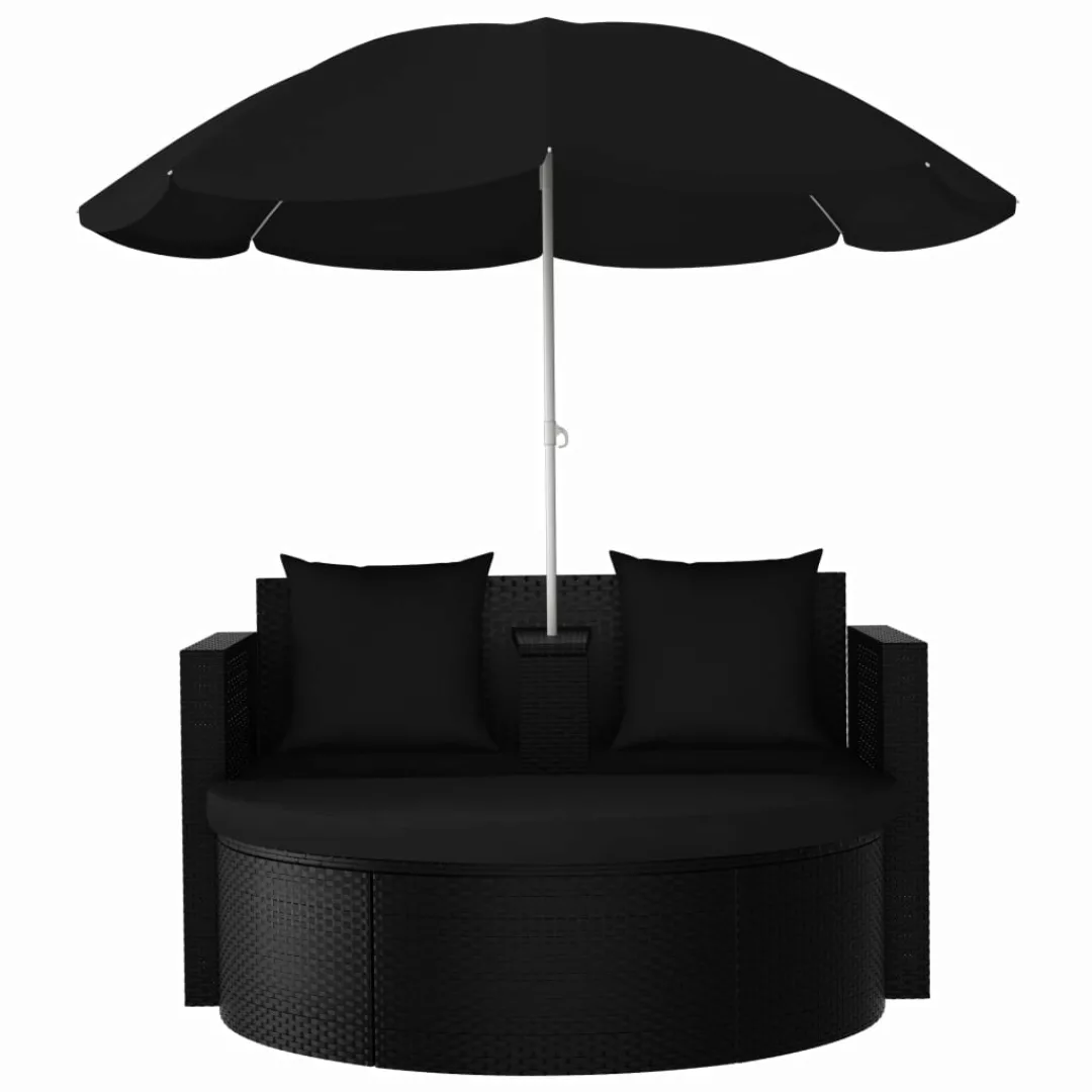 Gartenbett Mit Sonnenschirm Poly Rattan Schwarz günstig online kaufen