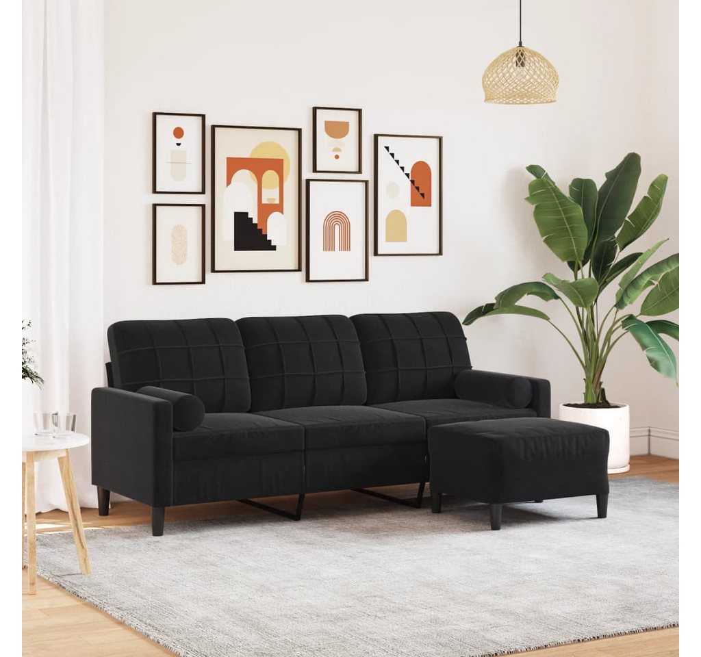 vidaXL Sofa, 3-Sitzer-Sofa mit Hocker Schwarz 180 cm Samt günstig online kaufen