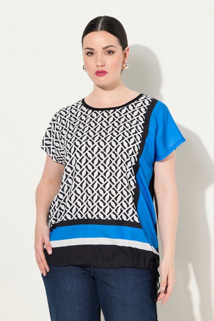 Ulla Popken Druckbluse Blusenshirt Patchlook Satinfront Rundhals Halbarm günstig online kaufen