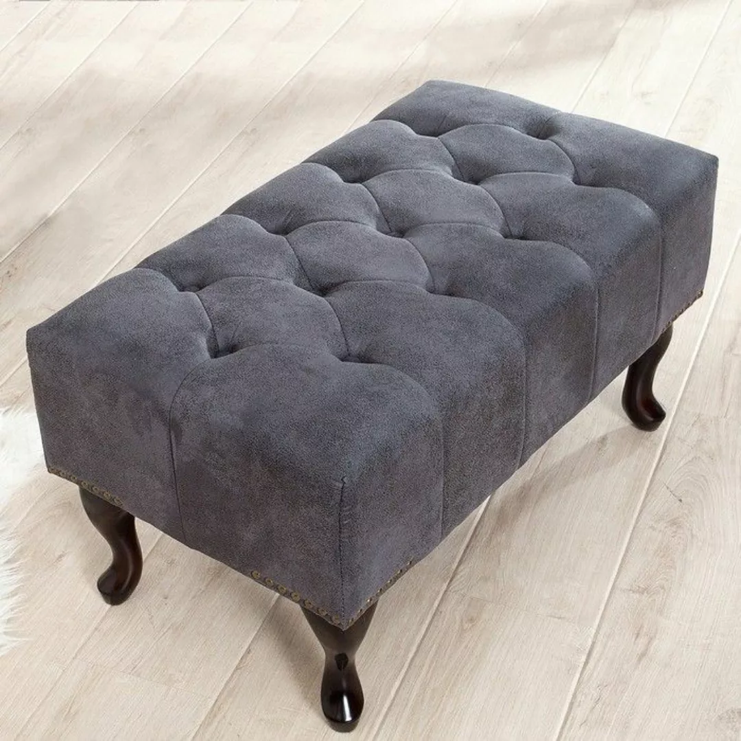 Fu?hocker WINCHESTER Grau im klassisch englischen Chesterfield-Stil günstig online kaufen