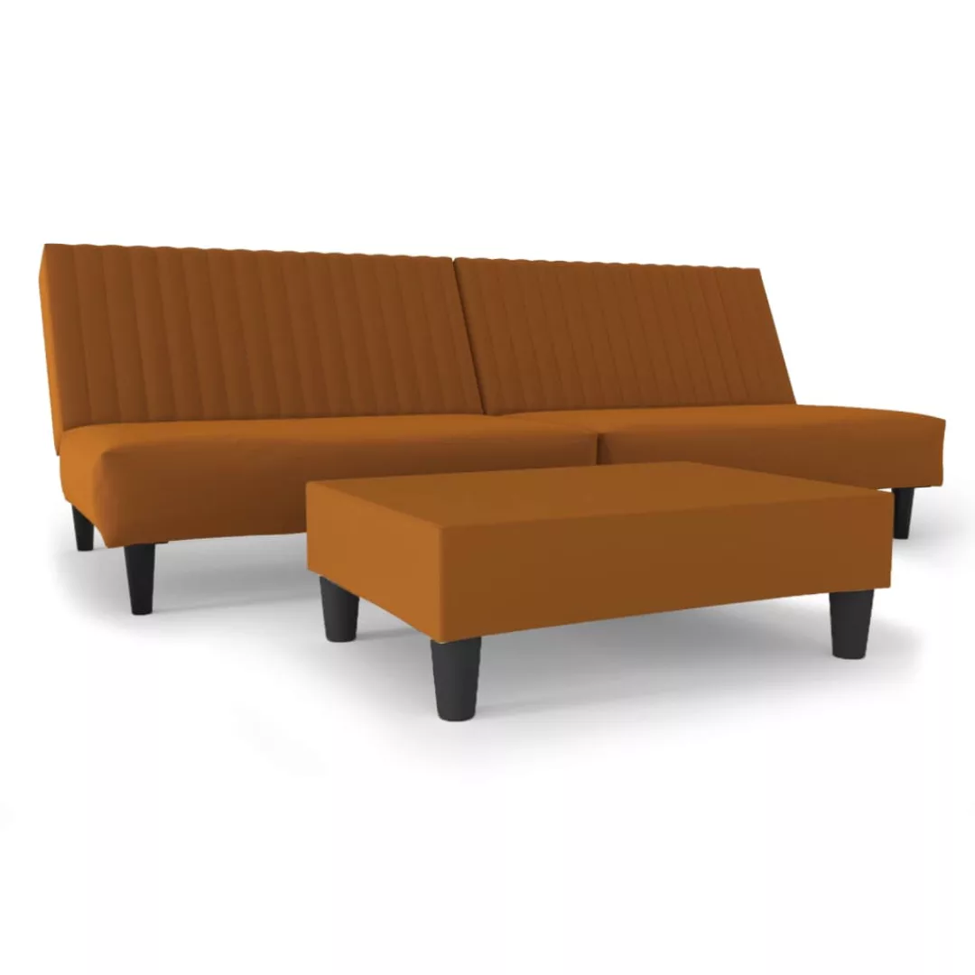 Schlafsofa 2-sitzer Mit Fußhocker Braun Samt günstig online kaufen