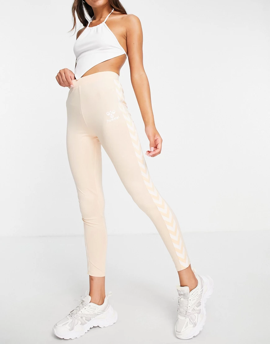 hummel – Sport-Leggings mit klassischem Band und hohem Bund in Rosa günstig online kaufen