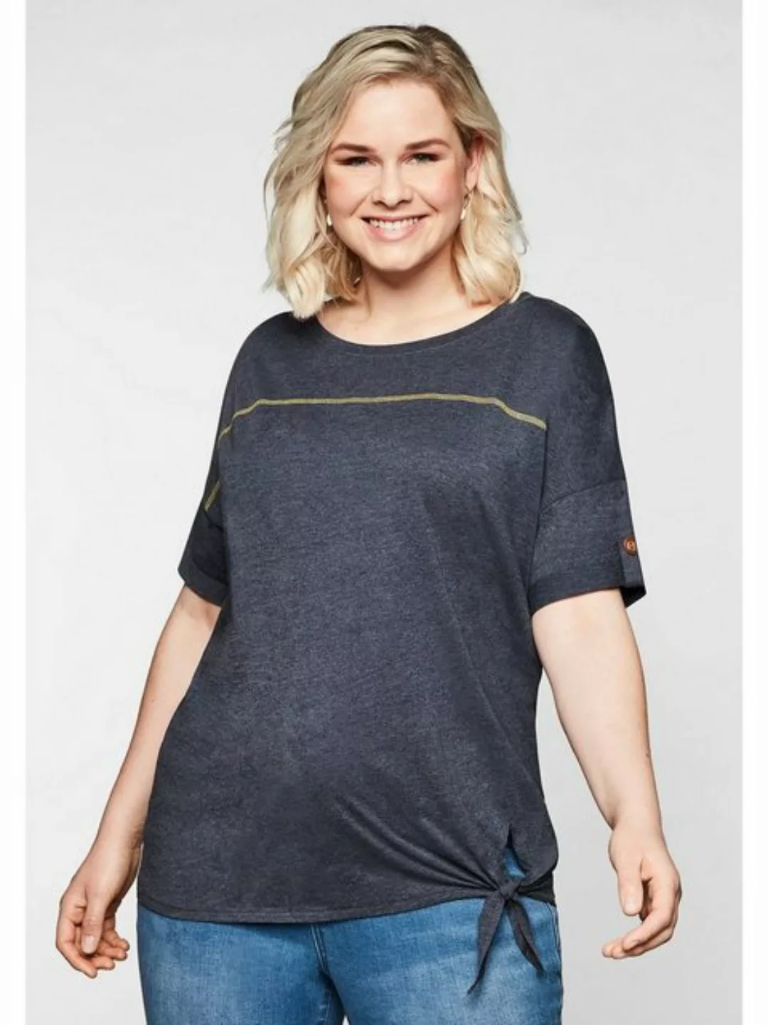 Sheego T-Shirt "Große Größen", mit Ziernaht und Knotendetail am Saum günstig online kaufen
