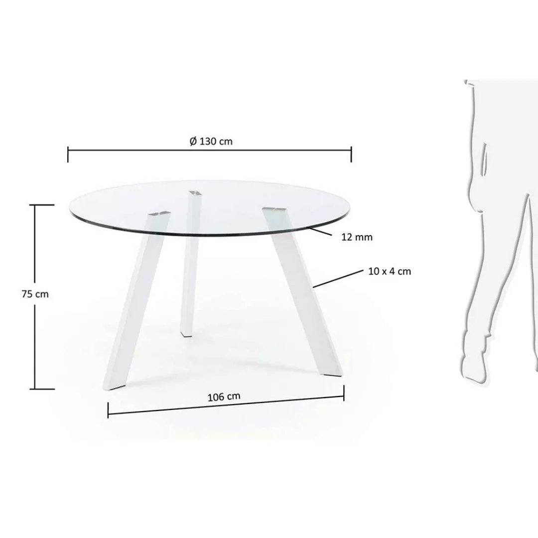 Glas Tisch rund 3-Fußgestell aus weißem Stahl günstig online kaufen