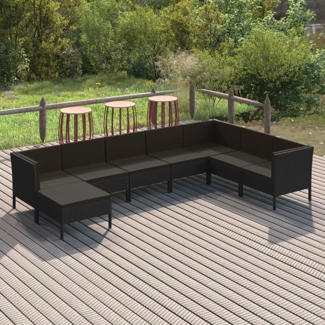 8-tlg. Garten-lounge-set Mit Auflagen Poly Rattan Schwarz günstig online kaufen