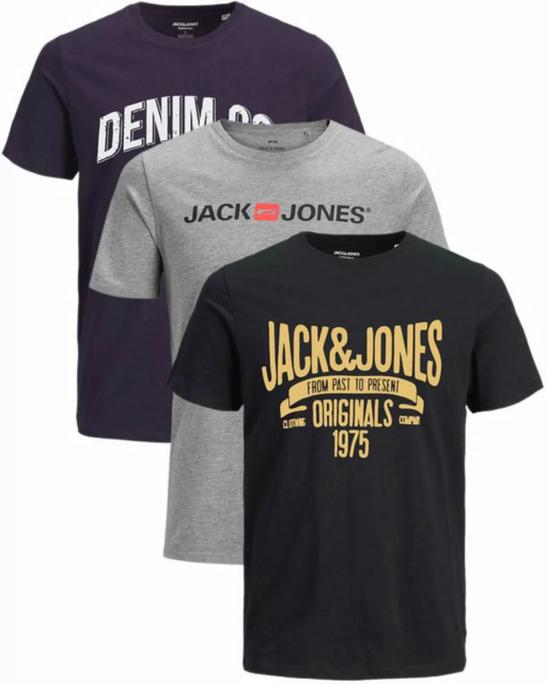 Jack & Jones Print-Shirt Bequemes Slimfit Shirt (Spar-Set, 3er-Pack) in Uni günstig online kaufen