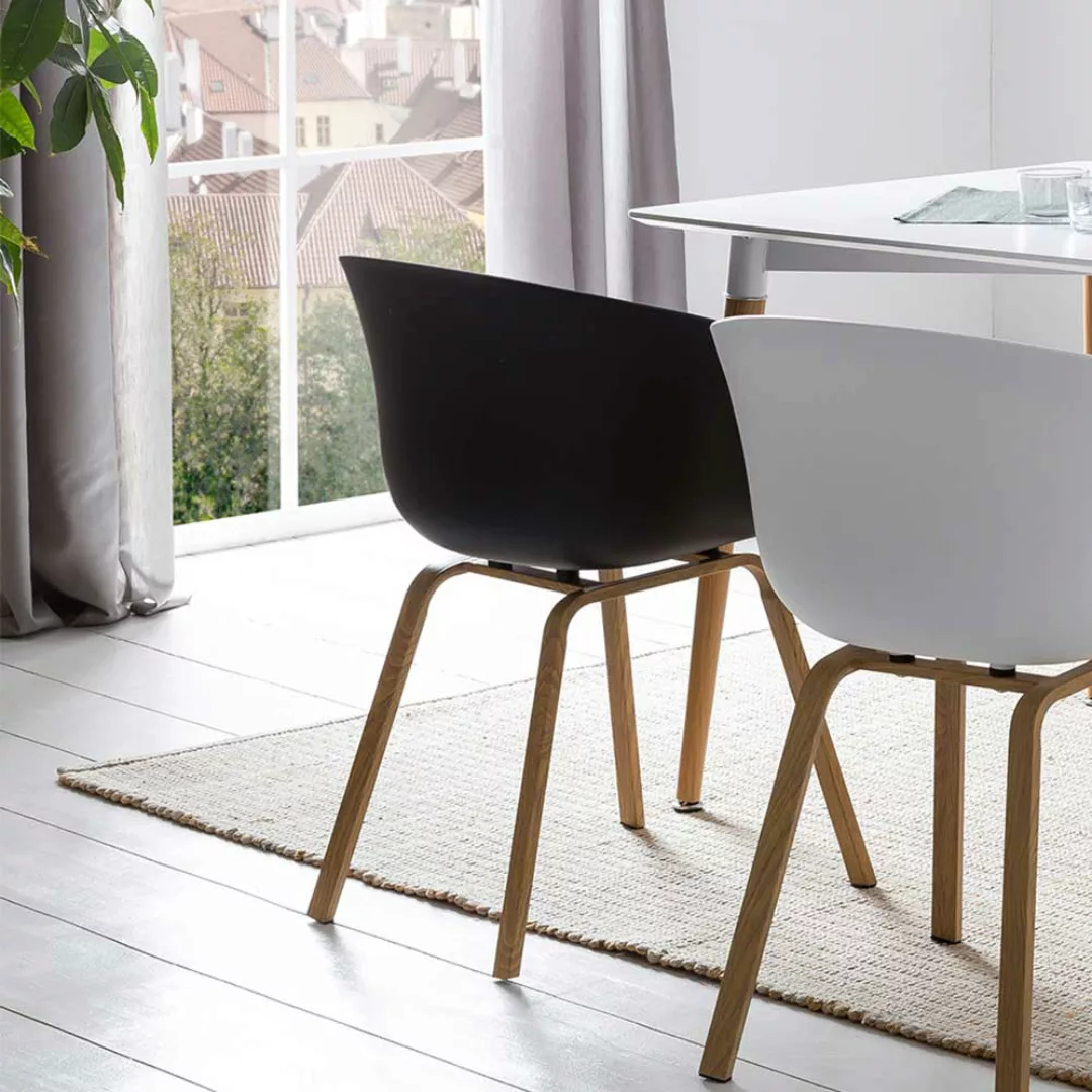 Kunststoff Stühle in Schwarz Metallgestell in Holz Naturfarben (2er Set) günstig online kaufen