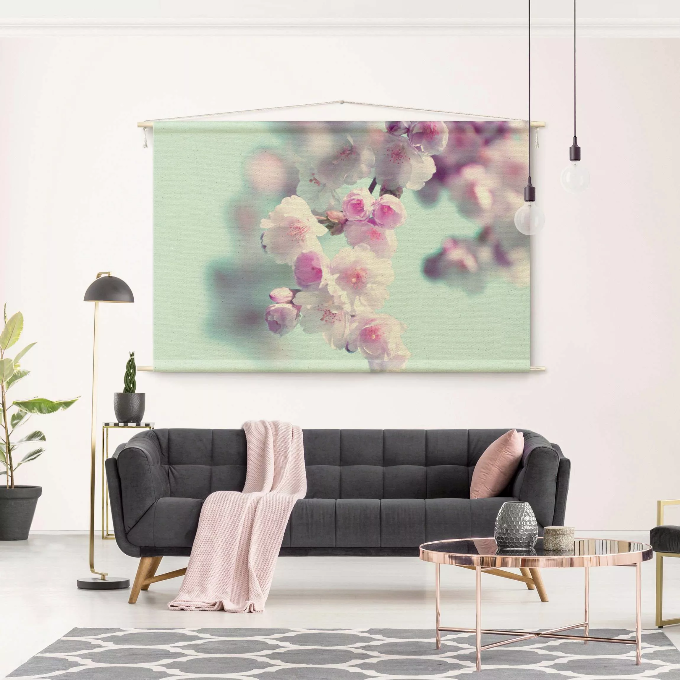 Wandteppich Farbenfrohe Kirschblüten günstig online kaufen