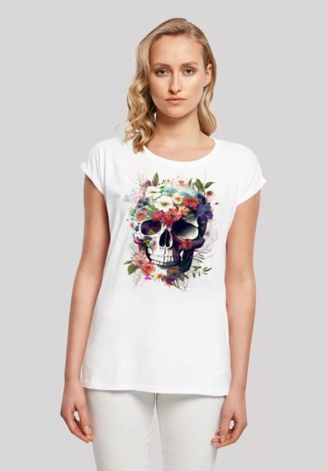 F4NT4STIC T-Shirt Totenkopf Blumen Print günstig online kaufen