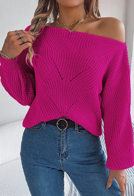 CHENIN Langarmhemd Damen Hollowed Out One Neck Trägerloser Pullover mit Lat günstig online kaufen