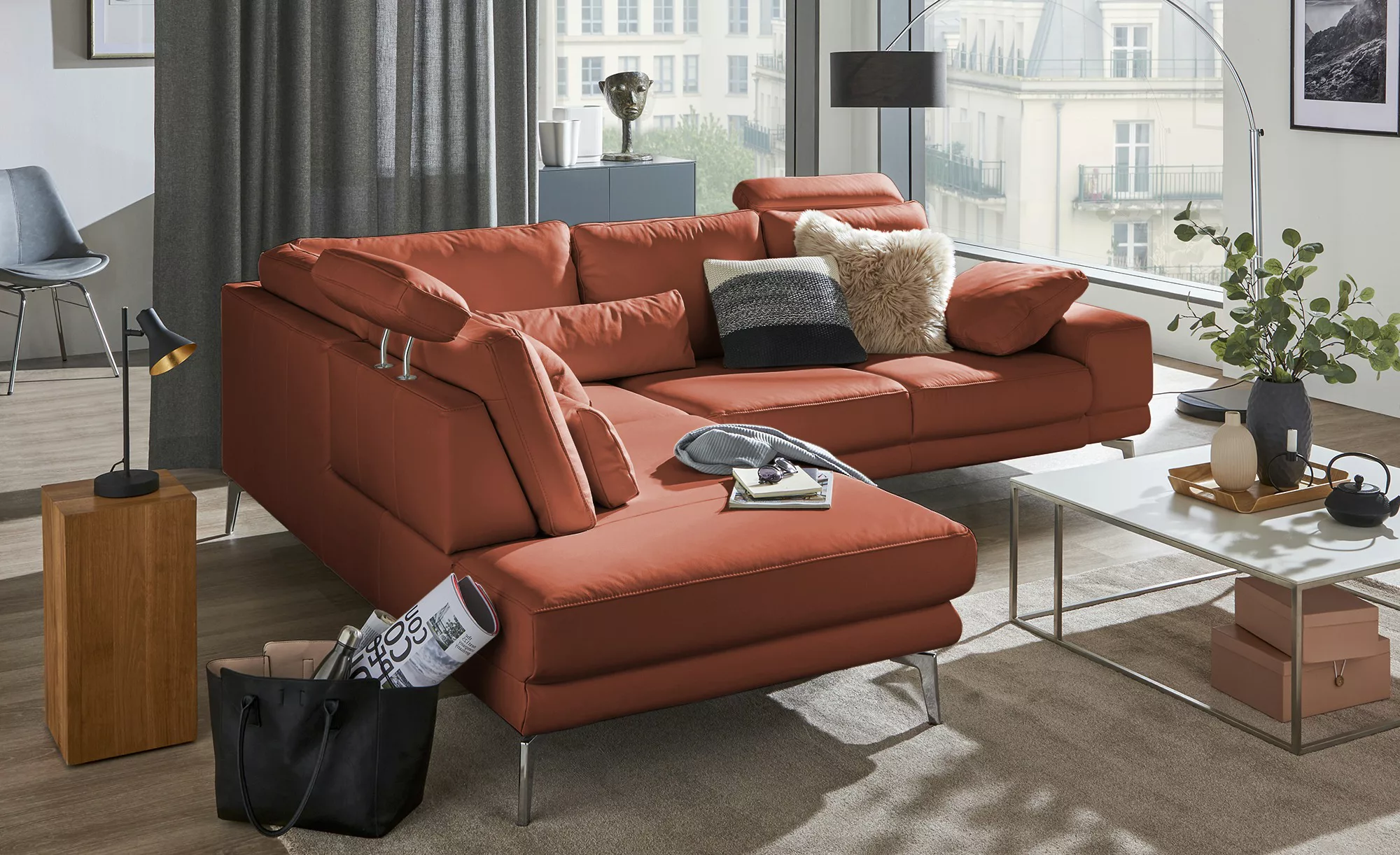 meinSofa Ecksofa aus Leder Dana ¦ rot ¦ Maße (cm): B: 269 H: 86 T: 222.0 Po günstig online kaufen