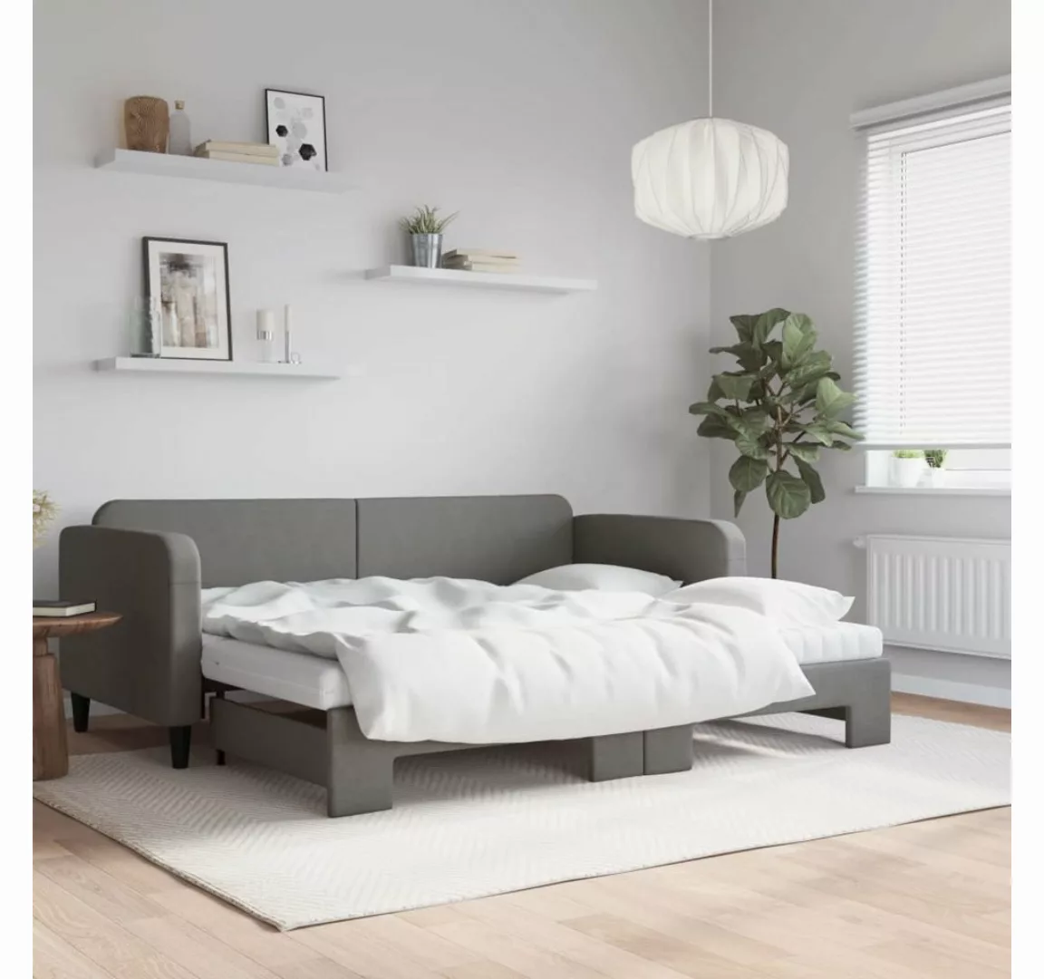 vidaXL Gästebett Tagesbett Ausziehbar mit Matratzen Dunkelgrau 90x200 cm St günstig online kaufen