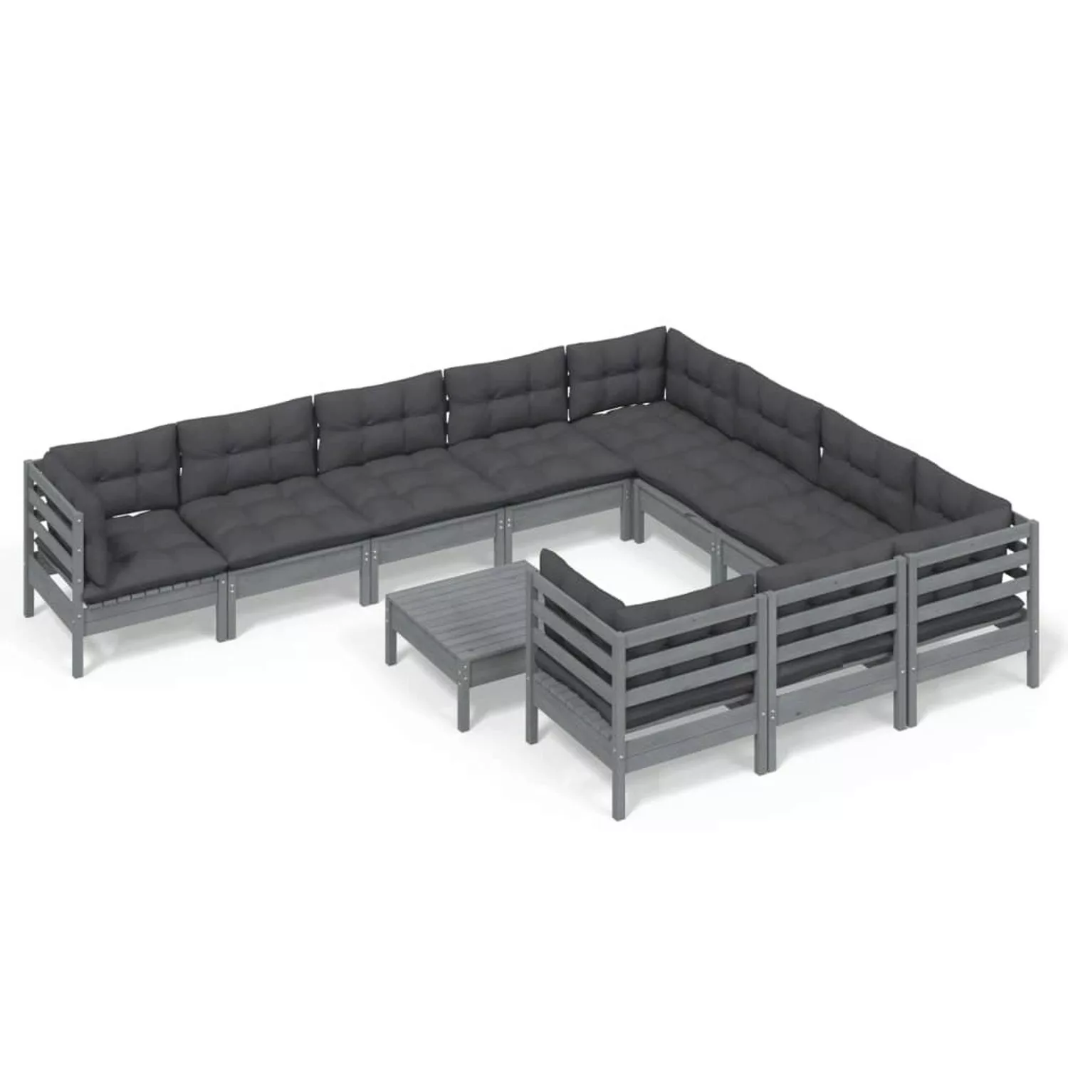 vidaXL 11-tlg Garten-Lounge-Set mit Kissen Grau Kiefernholz Modell 1 günstig online kaufen