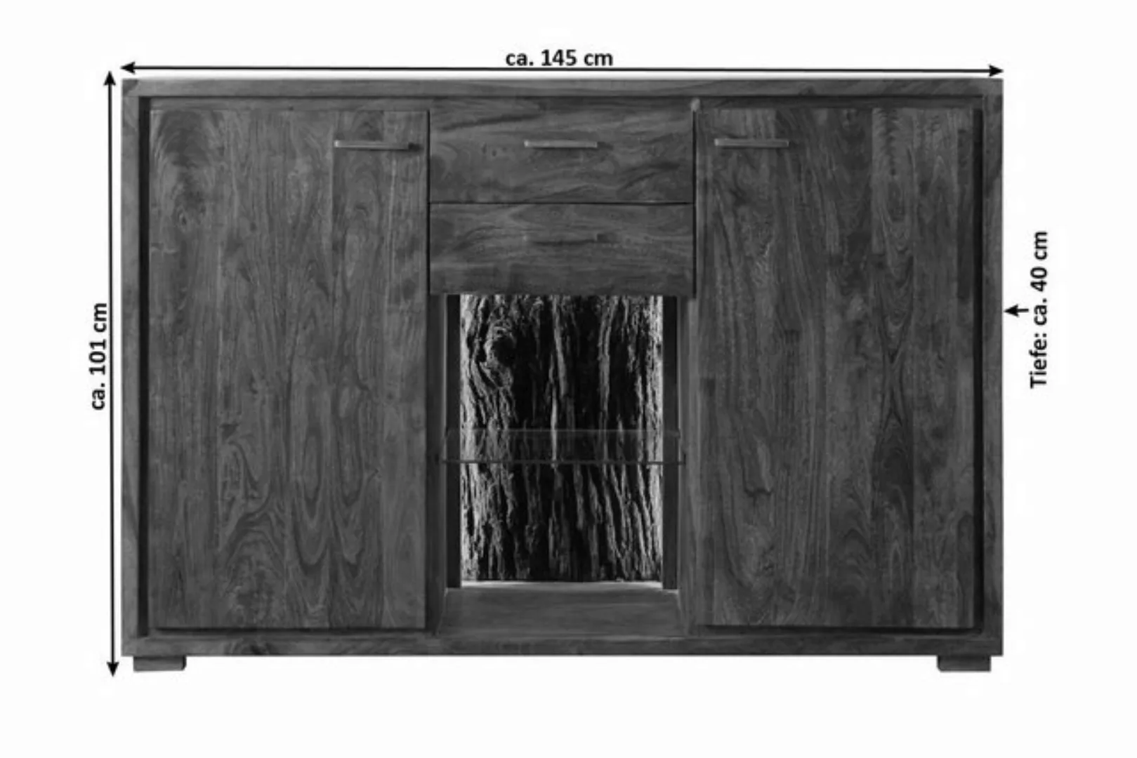 Junado® Hochschrank Kati 2 145 x 153 x 40 cm, Akazienholz massiv, stone- od günstig online kaufen