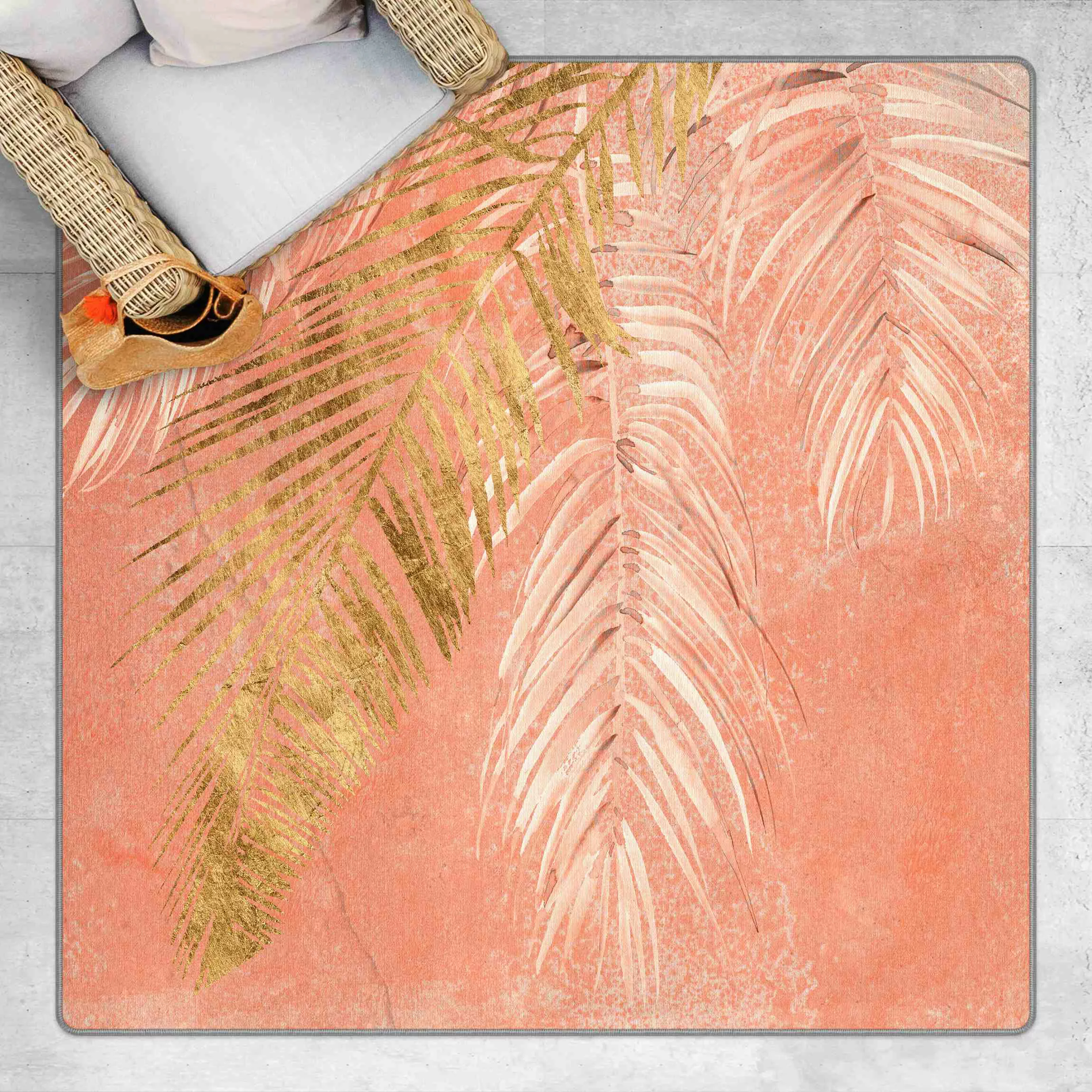 Teppich Palmenblätter Rosa und Gold I günstig online kaufen