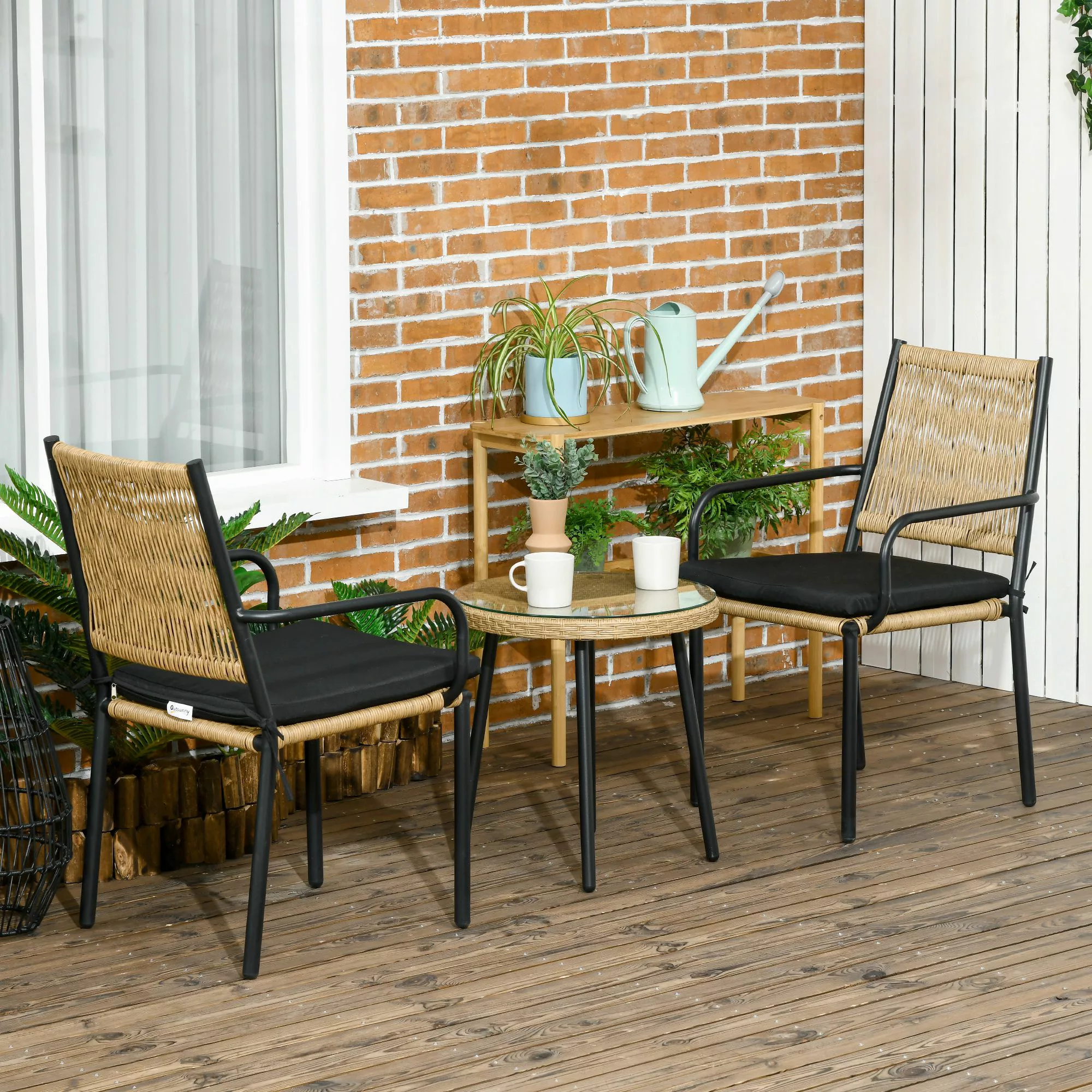 Outsunny Gartensitzgruppe für 2 Personen, Rattanoptik, runder Tisch, zwei S günstig online kaufen