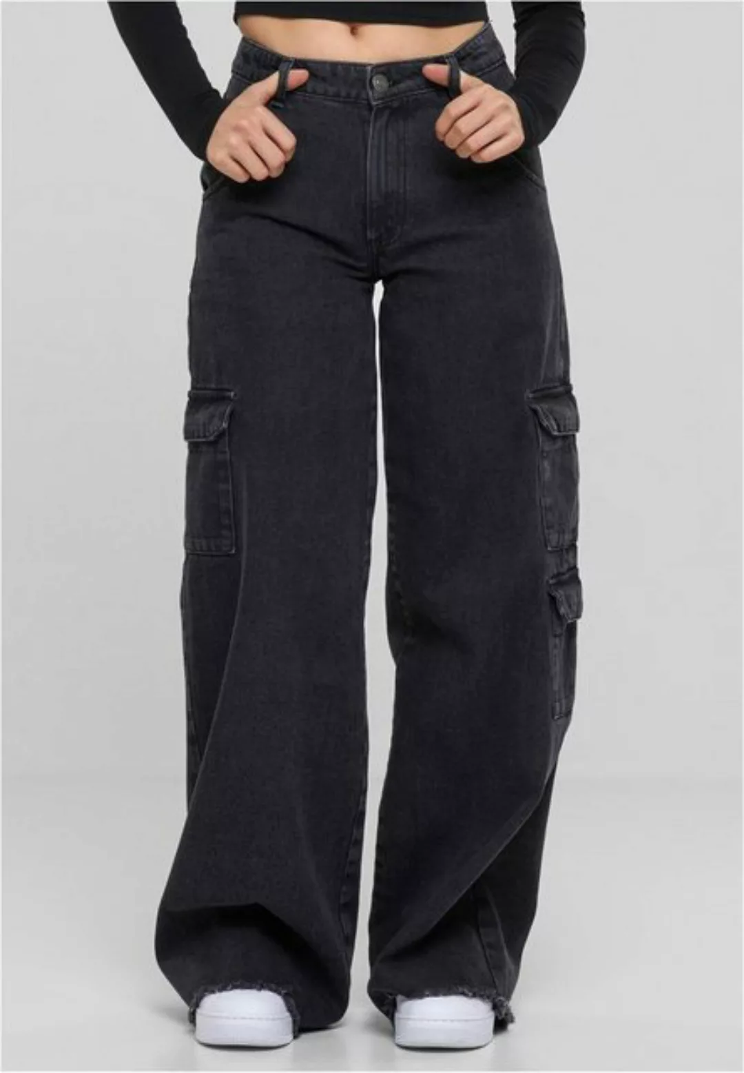 URBAN CLASSICS Funktionshose Ladies Mid Waist Cargo Denim Pants Damen Jeans günstig online kaufen