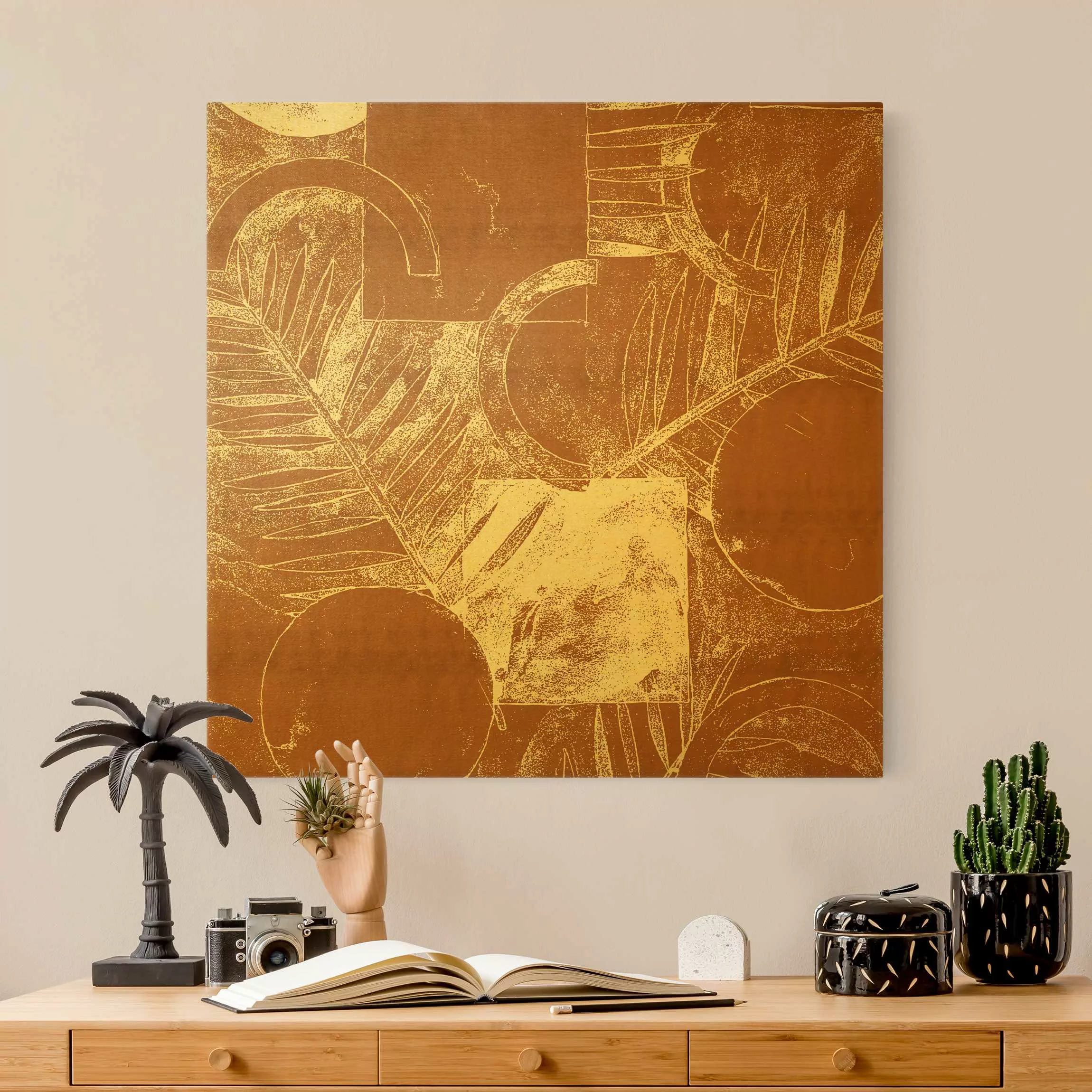 Leinwandbild Gold Formen und Blätter Kupfer II günstig online kaufen