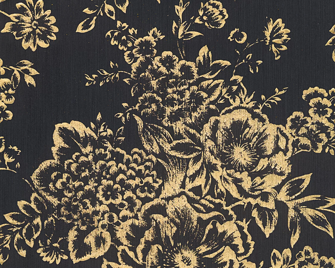 Bricoflor Textil Blumentapete Schwarz Gold Vlies Textiltapete mit Blumen im günstig online kaufen