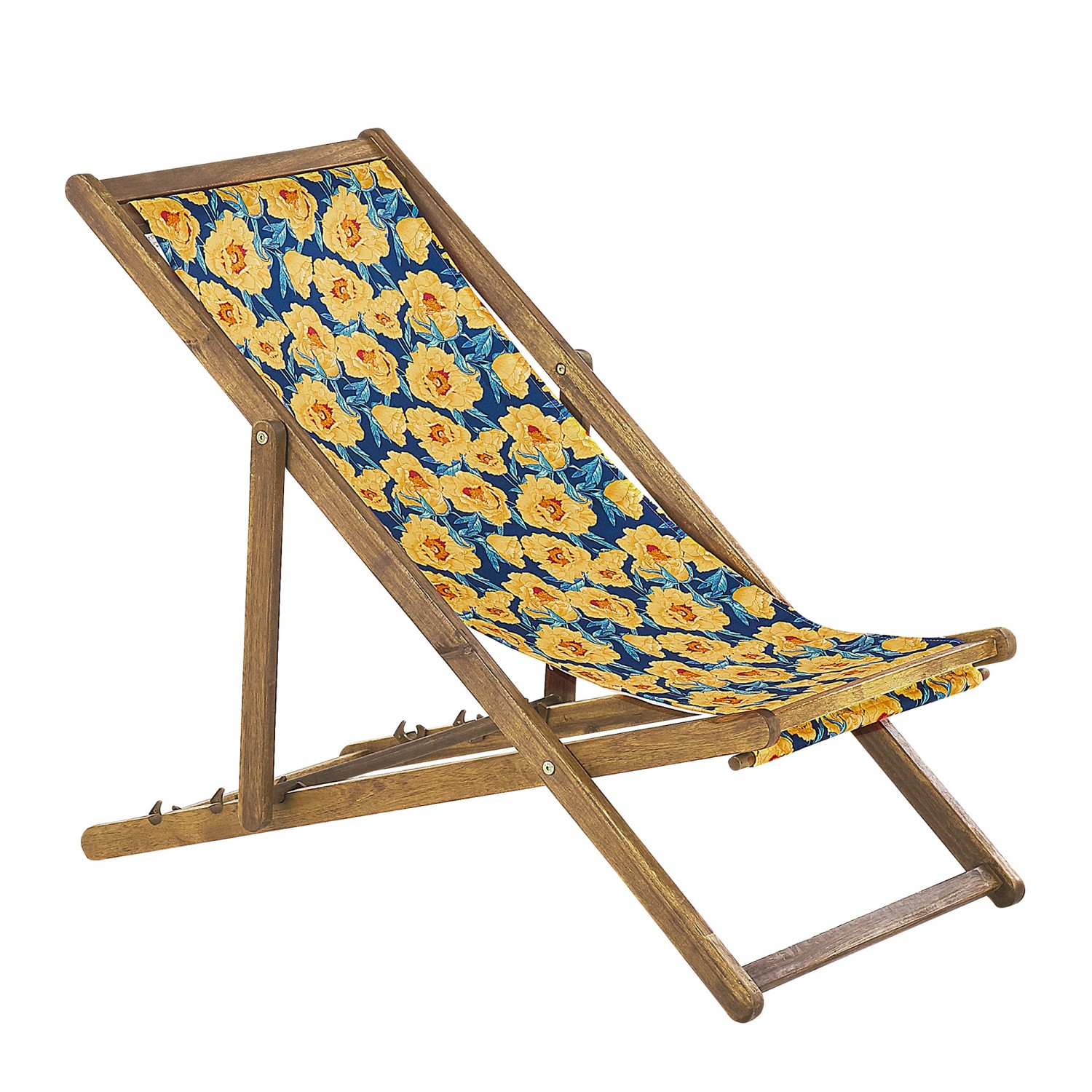 Beliani Gartenliege Gelb Heller Holzfarbton Blau Orange 97x54x70 günstig online kaufen