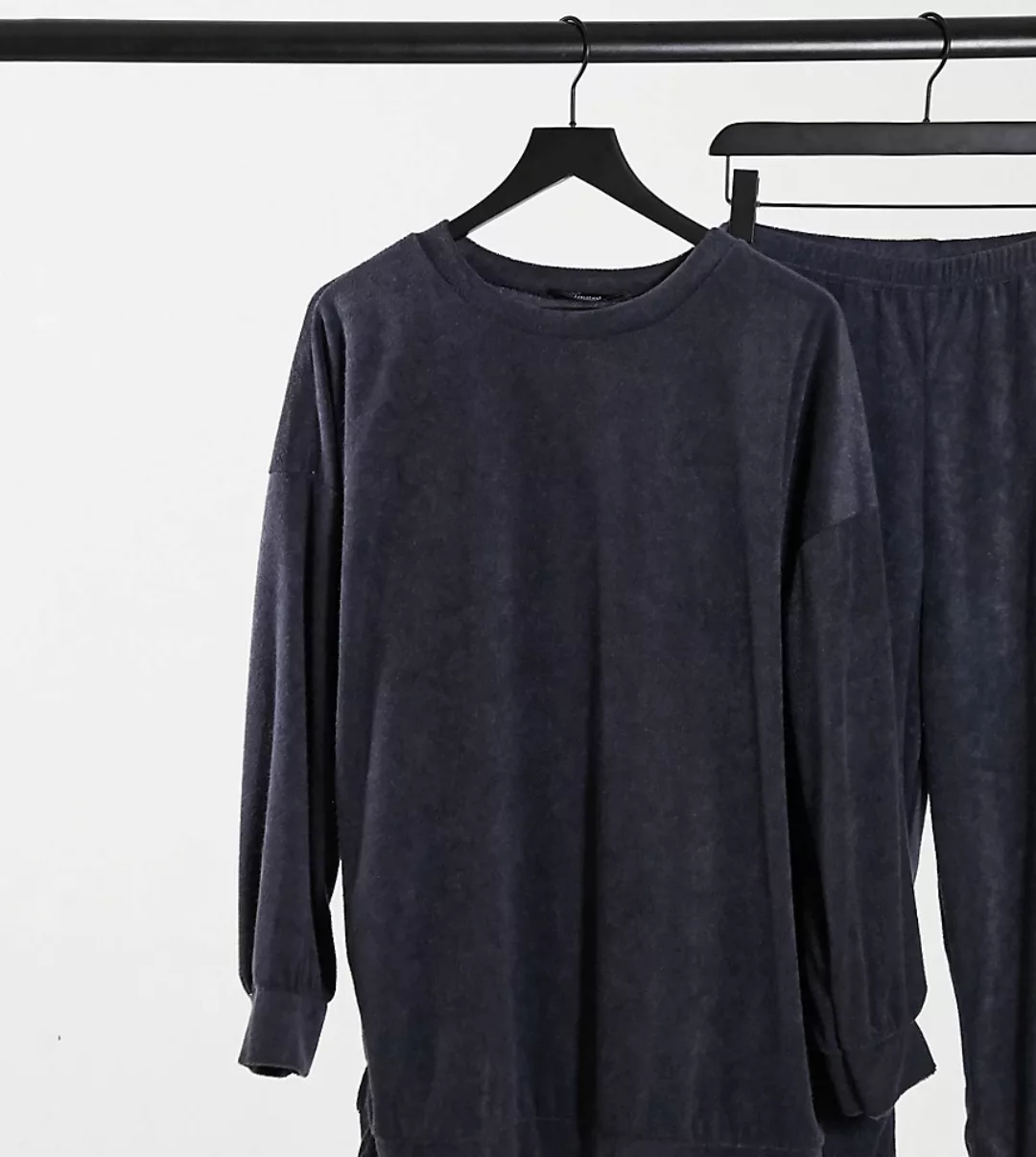 Yours – Flanell-Sweatshirt in Schiefergrau, Kombiteil günstig online kaufen