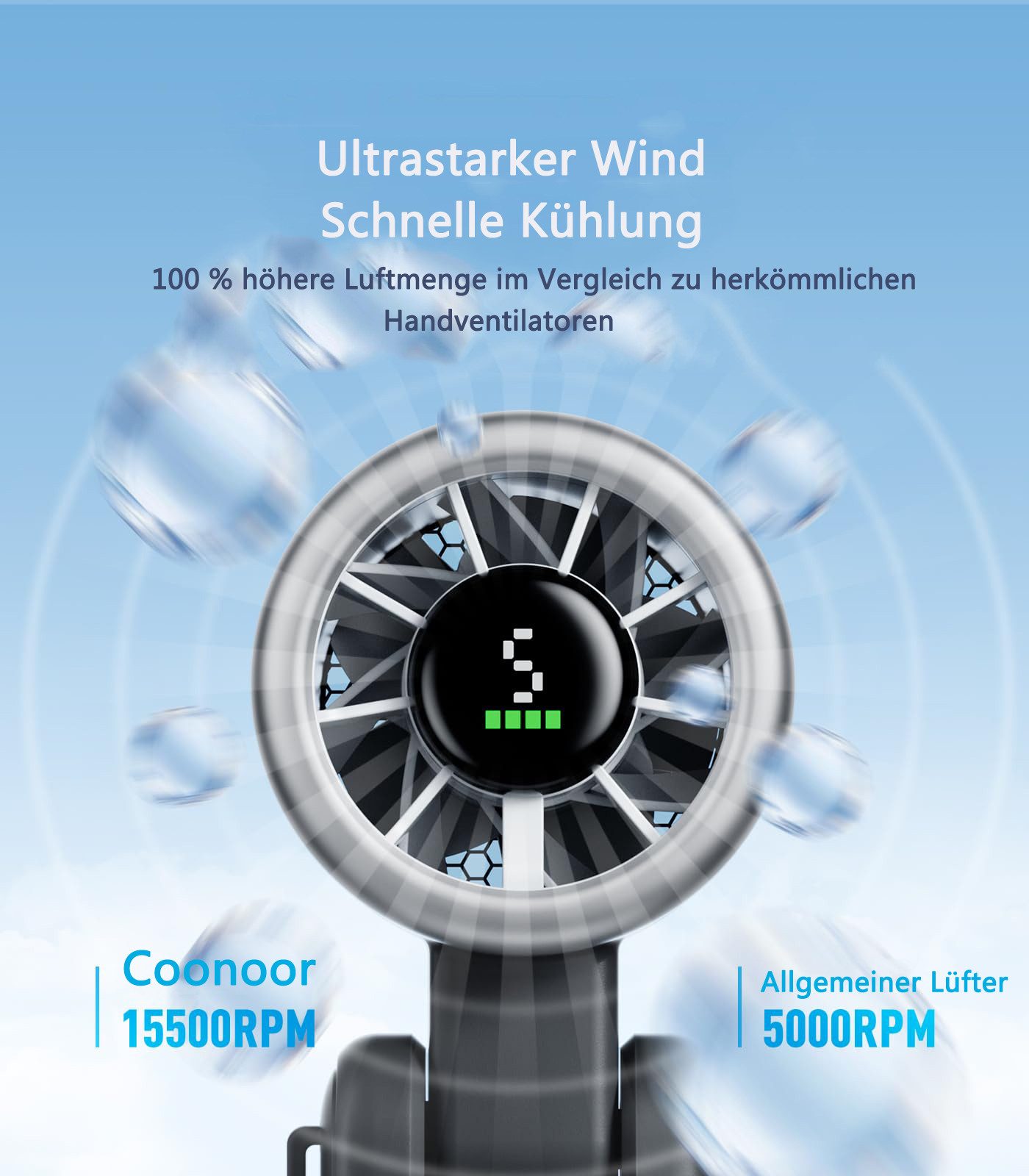 Coonoor Handventilator Tragbarer Turbo Handventilator, 5-stufiger günstig online kaufen