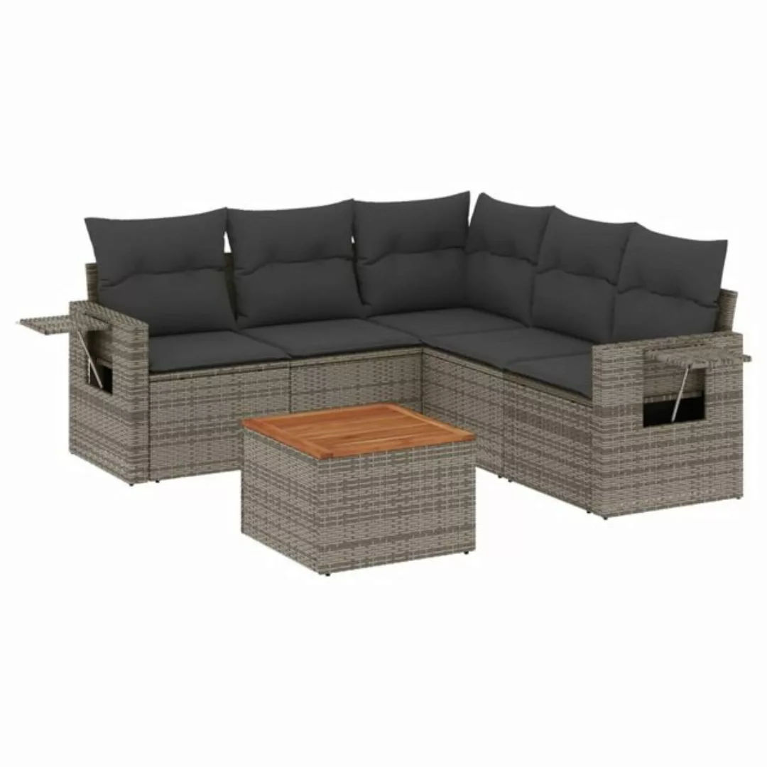 vidaXL Sofaelement 6-tlg. Garten-Sofagarnitur mit Kissen Grau Poly Rattan ( günstig online kaufen