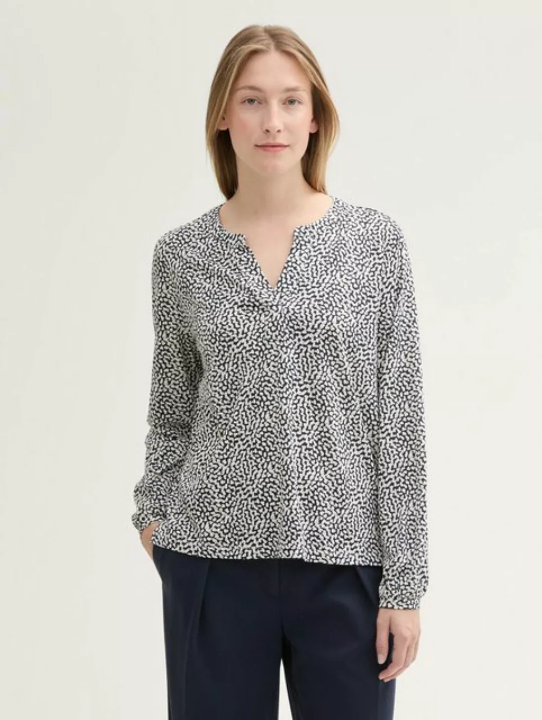 TOM TAILOR Langarmshirt Gemusterte Bluse mit Tencel™ Modal günstig online kaufen