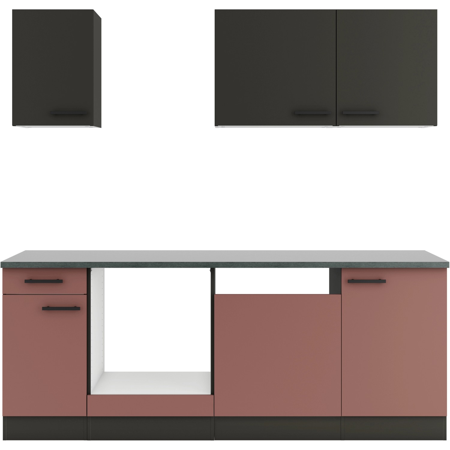 OPTIFIT Madrid420/Nizza407 Küchenzeile 210 cm ohne E-Geräte Anthrazit / Ros günstig online kaufen
