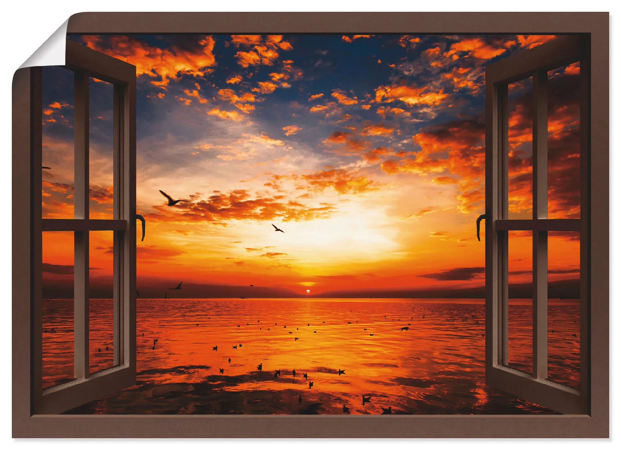 Artland Wandbild "Fensterblick Sonnenuntergang am Strand", Fensterblick, (1 günstig online kaufen