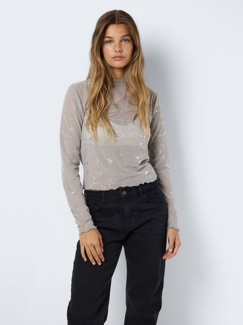 Noisy may Shirttop Top Glitzer-Effekt Langarm Regular Fit 7955 in Grau günstig online kaufen