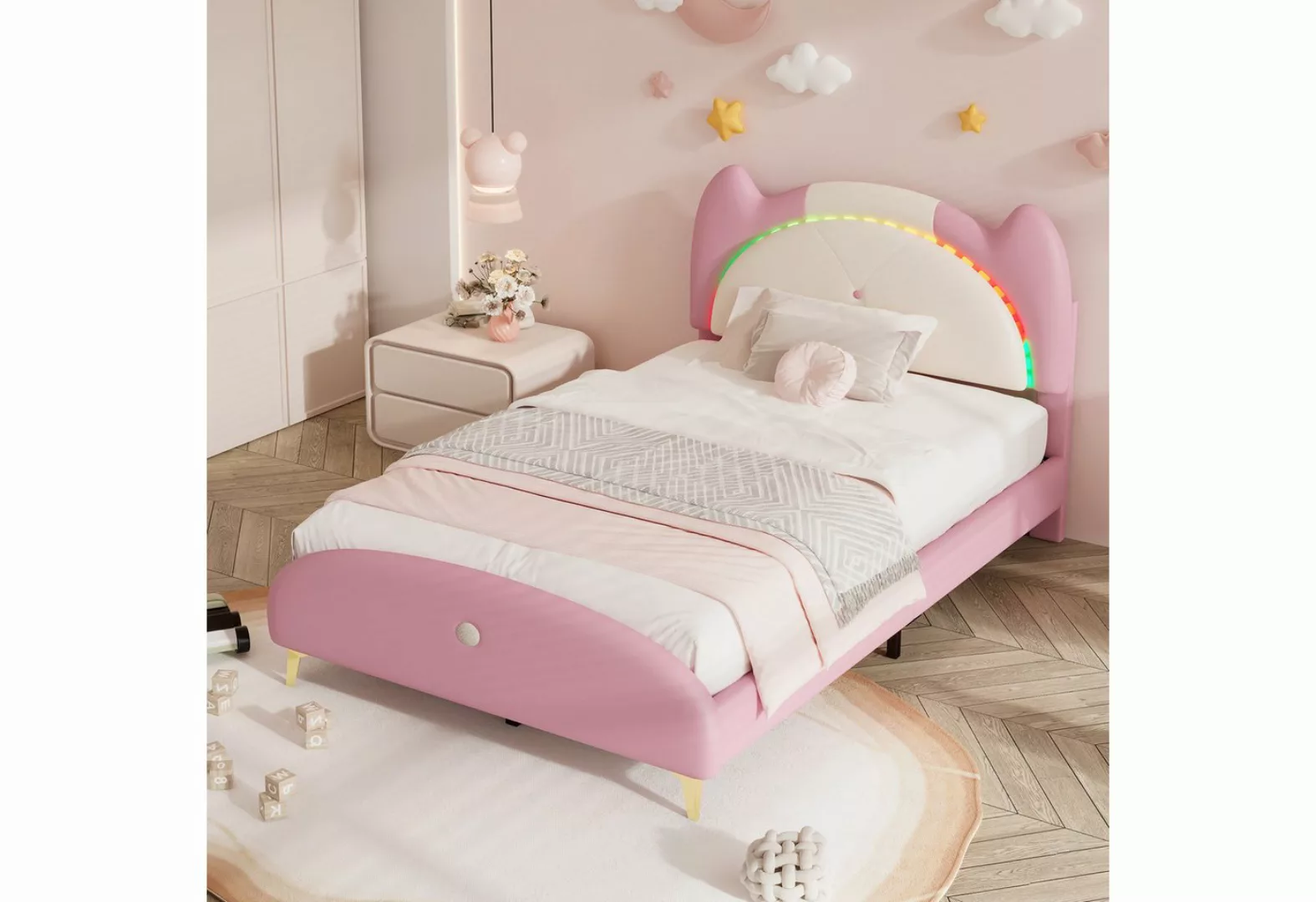 OKWISH Kinderbett Funktionsbett Polsterbett mit Holzlatten (Mit Massivholz- günstig online kaufen