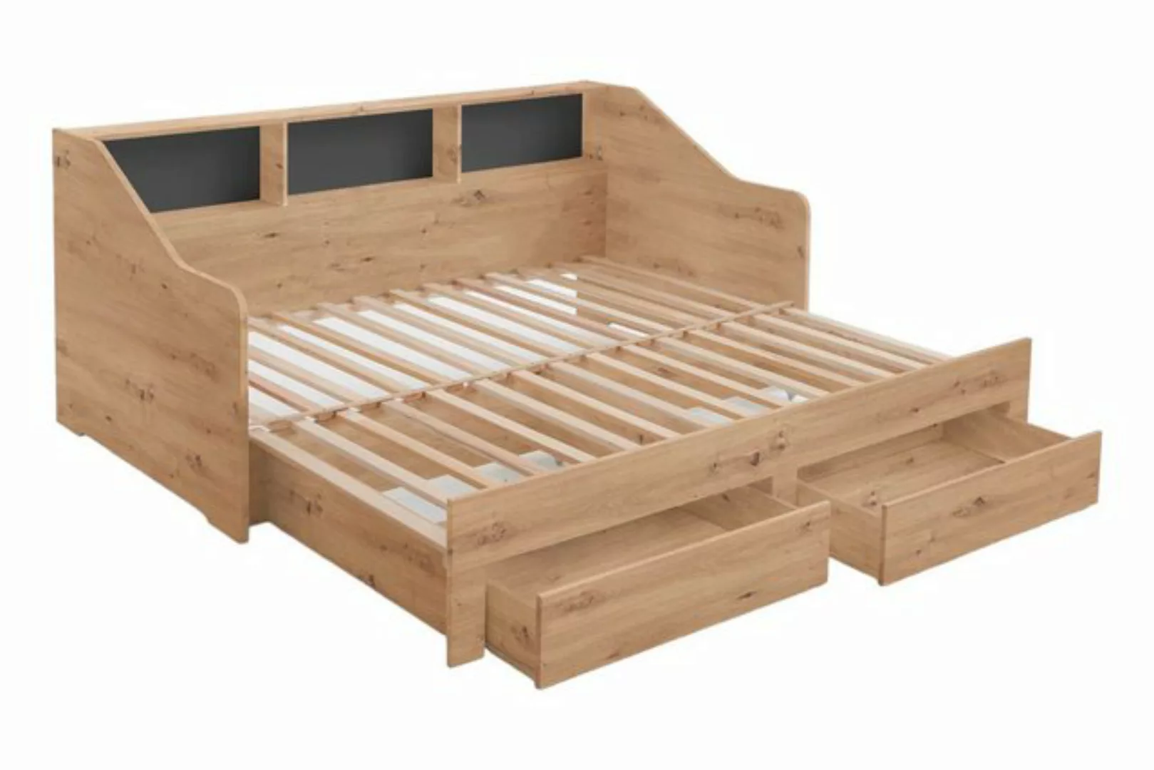 58 aufm Kessel Bettgestell Funktionsbett Gray 206x95x70 Ausziehbett Holznac günstig online kaufen