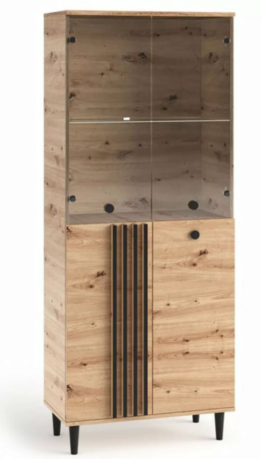 Feldmann-Wohnen Vitrine Livia (1-St) 80x40x196cm Artisan Eiche schwarz günstig online kaufen