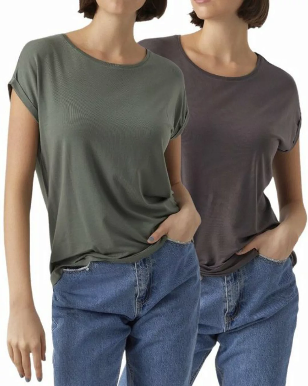 Vero Moda T-Shirt Stilvolles Basic Shirt mit Rundhalsausschnitt (2er-Pack) günstig online kaufen