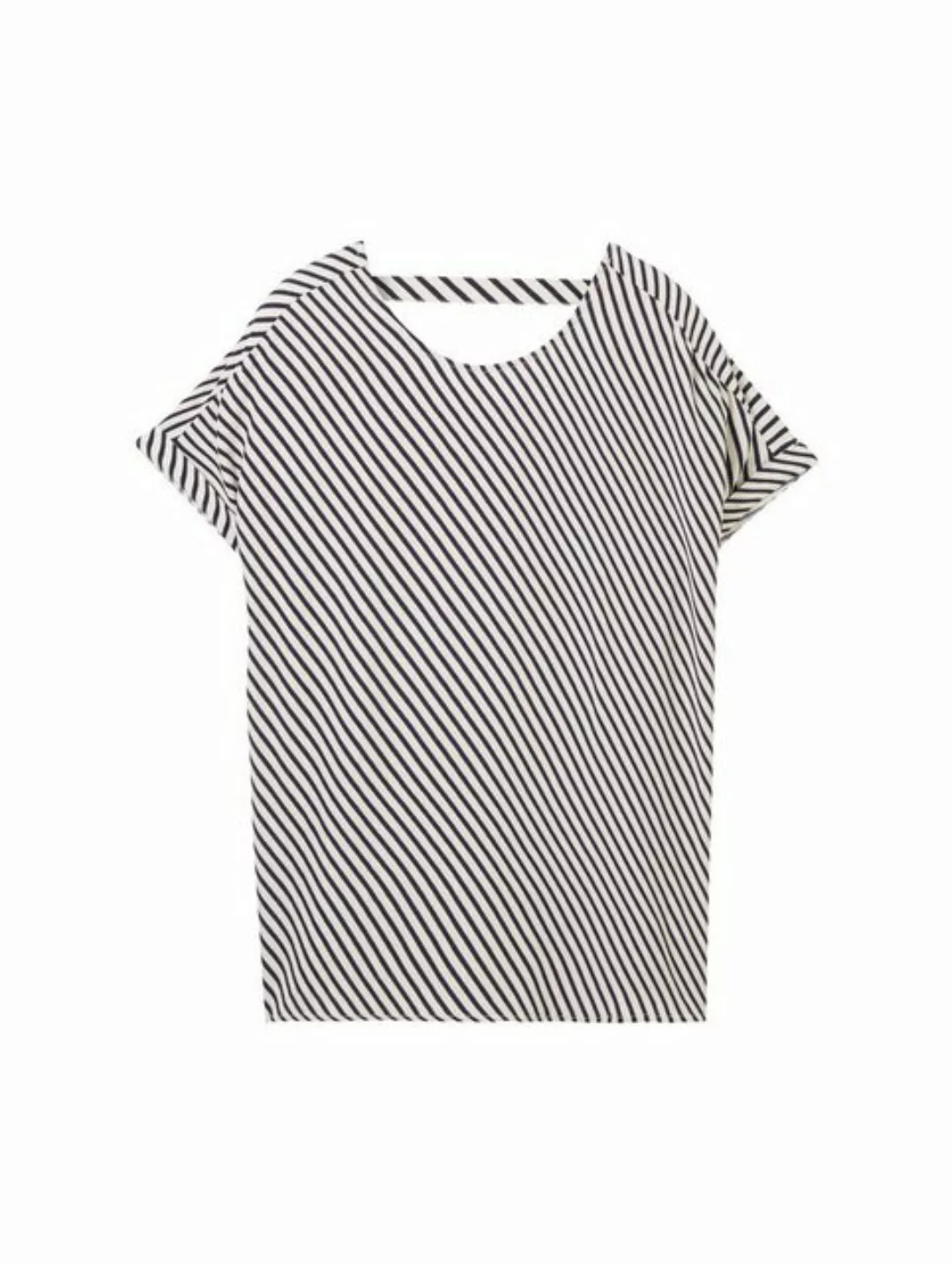 TOM TAILOR Blusenshirt shortsleeve blouse, beige navy stripe günstig online kaufen