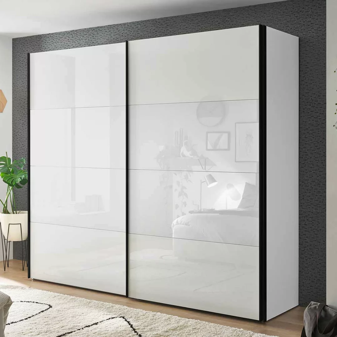 Schwebetürenschrank weiss in modernem Design 216 cm hoch günstig online kaufen