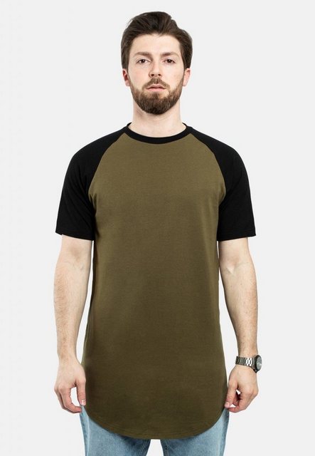 Blackskies T-Shirt Round Baseball Kurzarm Longshirt T-Shirt Olive-Schwarz M günstig online kaufen