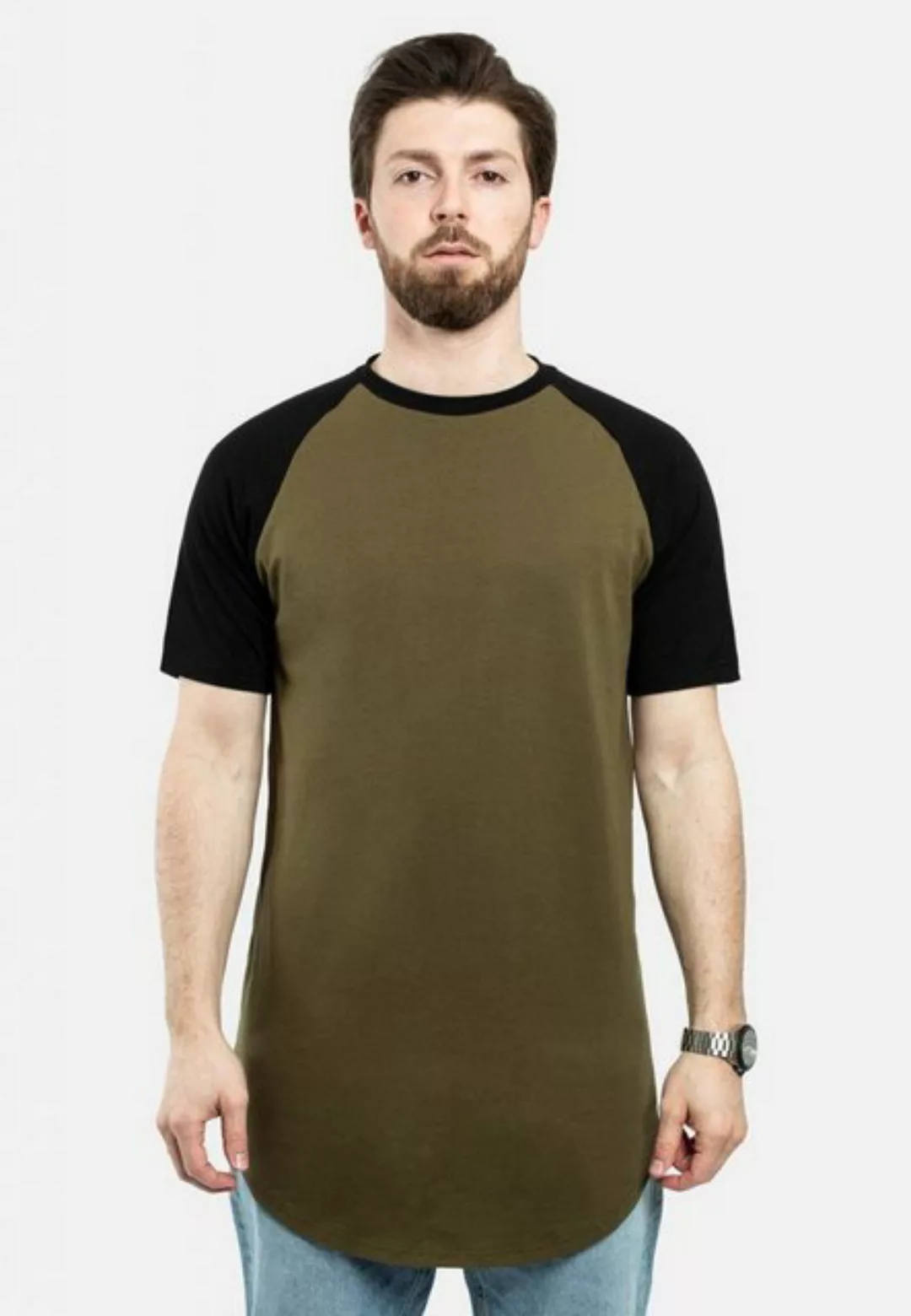 Blackskies T-Shirt Round Baseball Kurzarm Longshirt T-Shirt Olive-Schwarz X günstig online kaufen