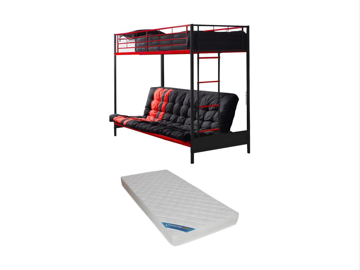 Hochbett mit Schlafsofa mit Matratze + Futonmatratze - 90 x 190 cm - Metall günstig online kaufen