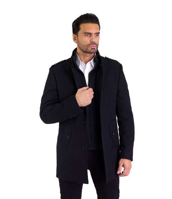 Denim Distriqt Wintermantel Herren Slim Fit Mantel mit Doppelkragen Schwarz günstig online kaufen