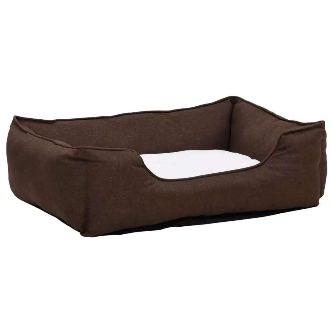 Hundebett Braun-weiß 65x50x20 Cm Fleece Leinenoptik günstig online kaufen