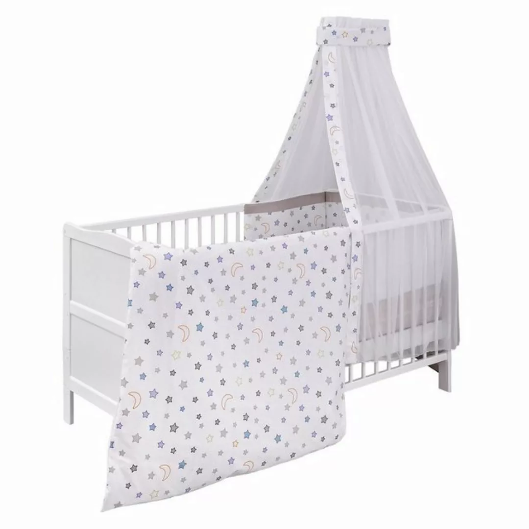 jonka Babybett Mona - Weiß, Set inkl. Bettwäsche, Himmel & Matratze 70x140 günstig online kaufen