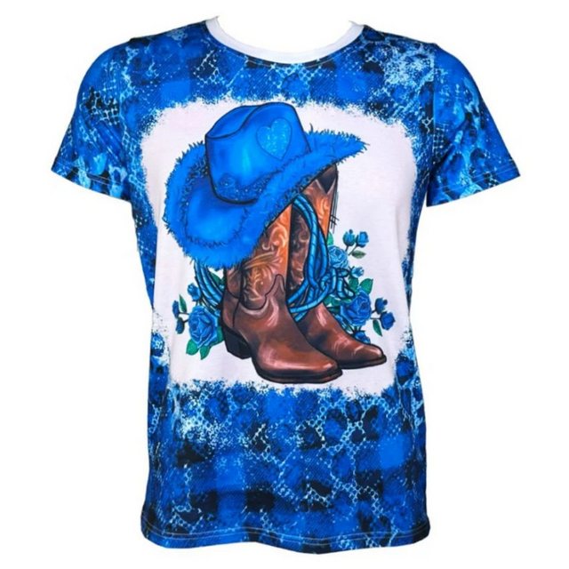 Westernlifestyle T-Shirt Blaues T-Shirt Westernshirt bedruckt mit Cowboysti günstig online kaufen