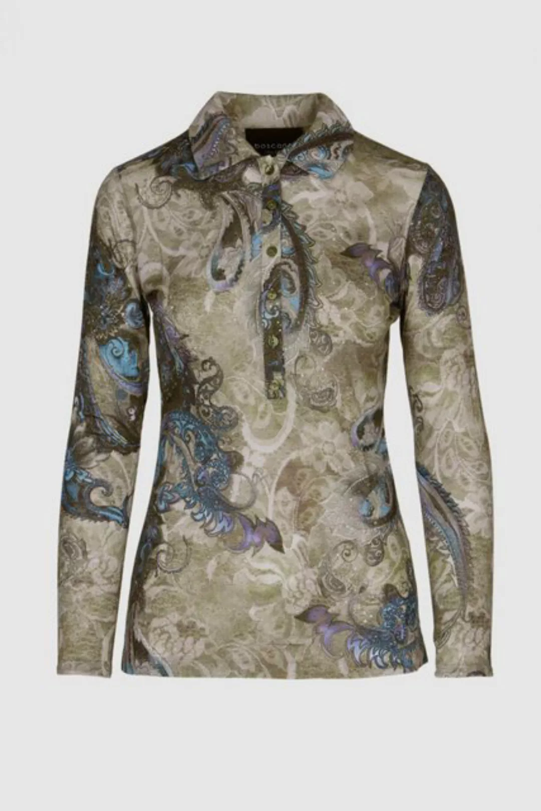 Boscana Polokragenpullover Poloshirt in Grau mit Paisley Print günstig online kaufen