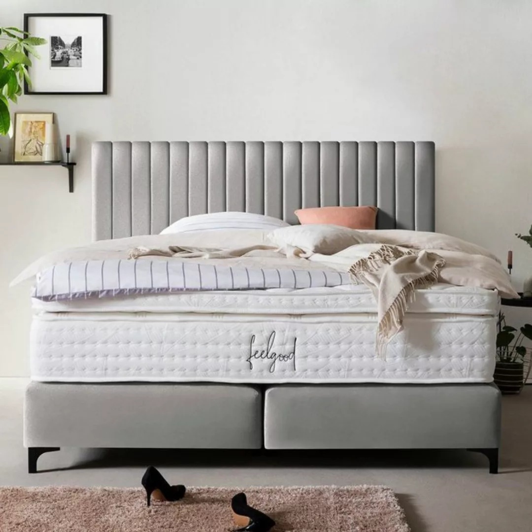 BettCo Boxspringbett Paris (in Silber Samt), Pfeifensteppung, Topper option günstig online kaufen