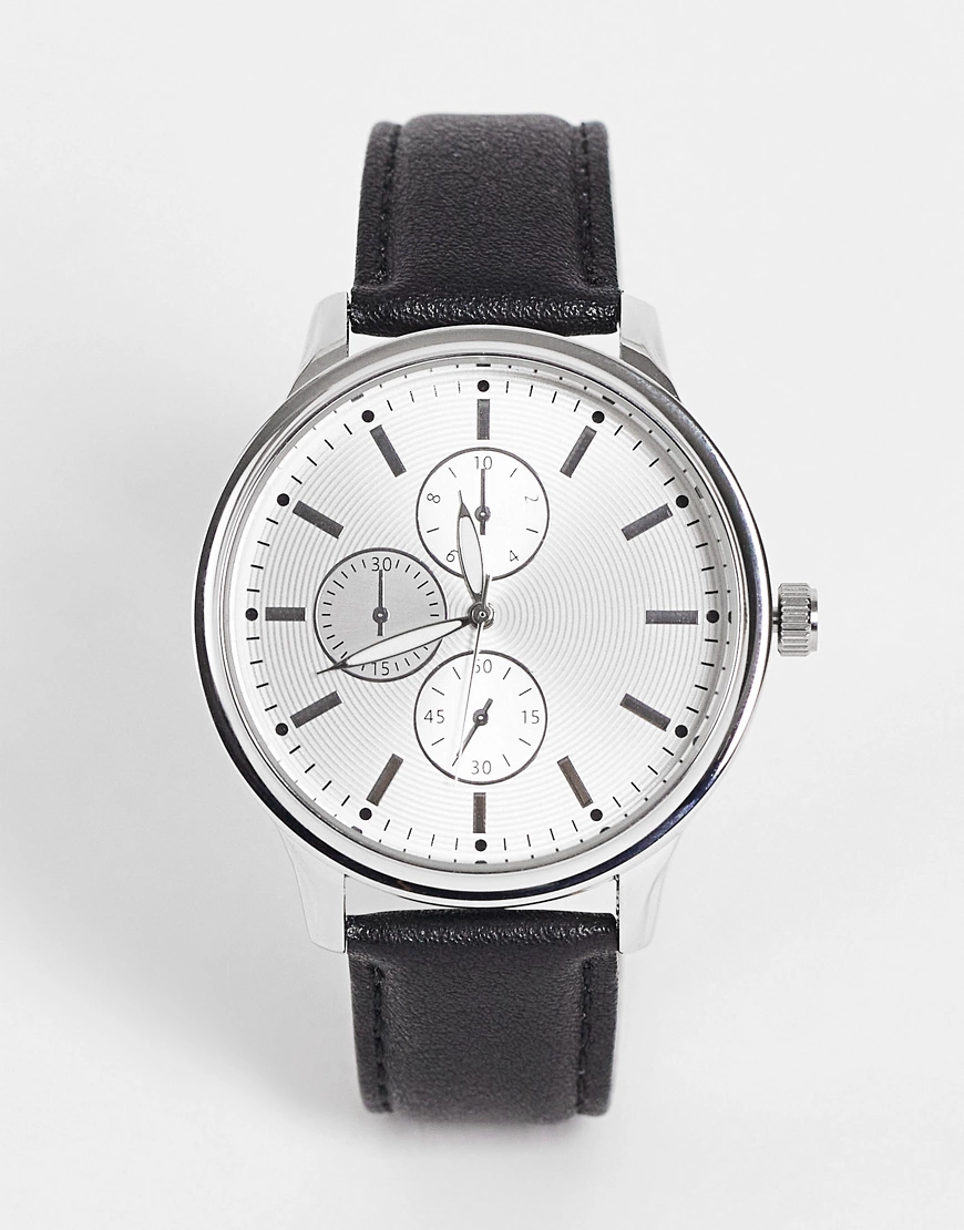 Topman – Uhr mit Armband aus Kunstleder in Schwarz mit weißem Zifferblatt günstig online kaufen