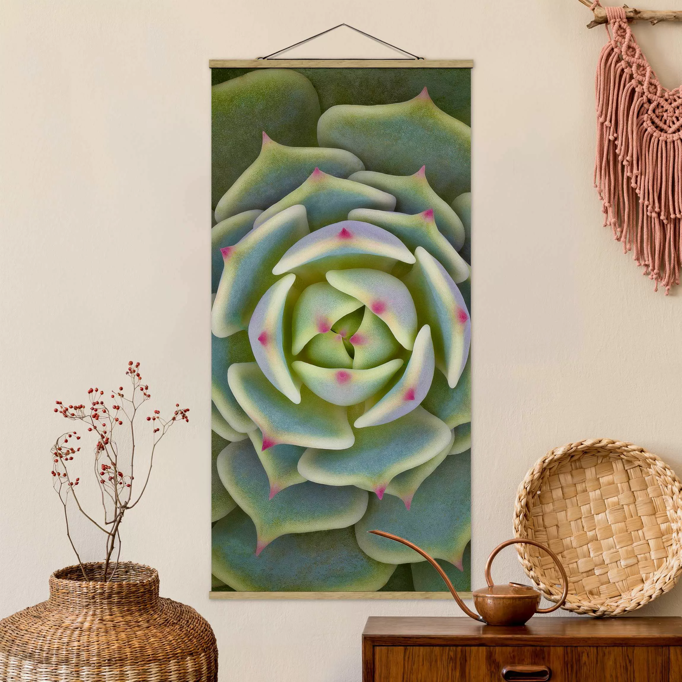 Stoffbild Blumen mit Posterleisten - Hochformat Sukkulente - Echeveria Ben günstig online kaufen