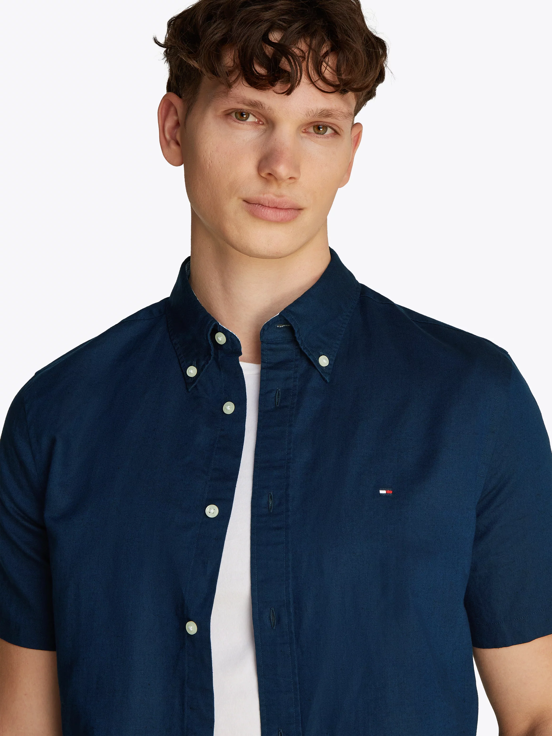 Tommy Hilfiger Kurzarmhemd "LINEN BLEND SOLID SS RF SHIRT", mit Button-down günstig online kaufen