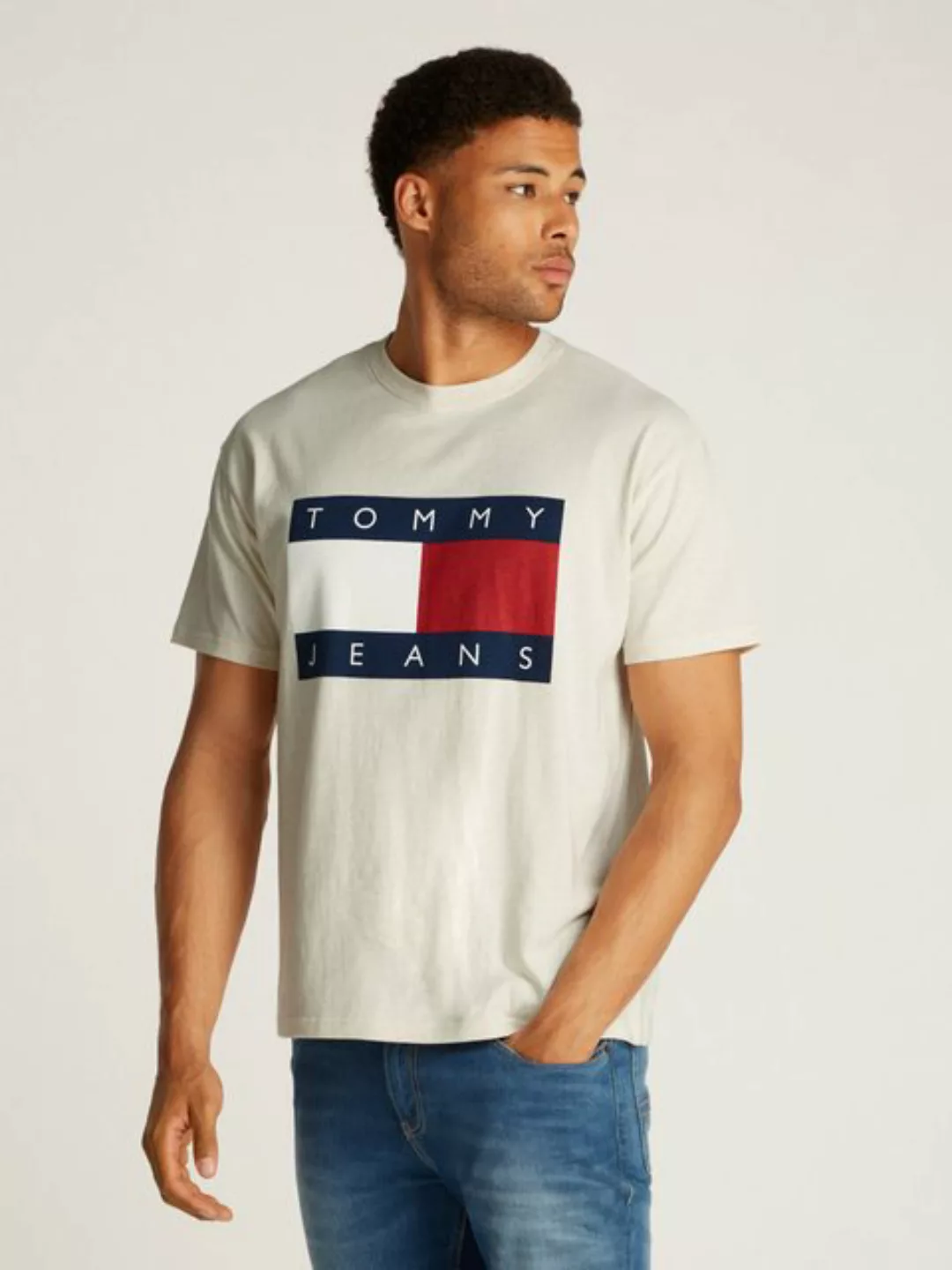 Tommy Jeans T-Shirt TJM RLX MELANGE BIG FLAG TEE mit großem Logo günstig online kaufen